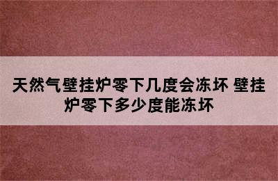 天然气壁挂炉零下几度会冻坏 壁挂炉零下多少度能冻坏